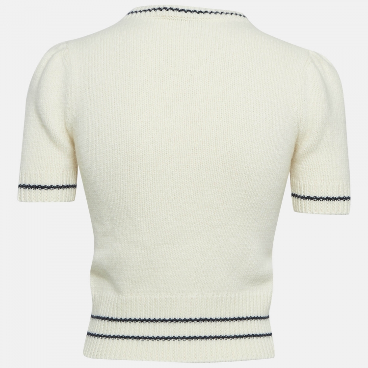 Pre Owned Dior Ecru White Logo Intarsia Wool Sweater Top S