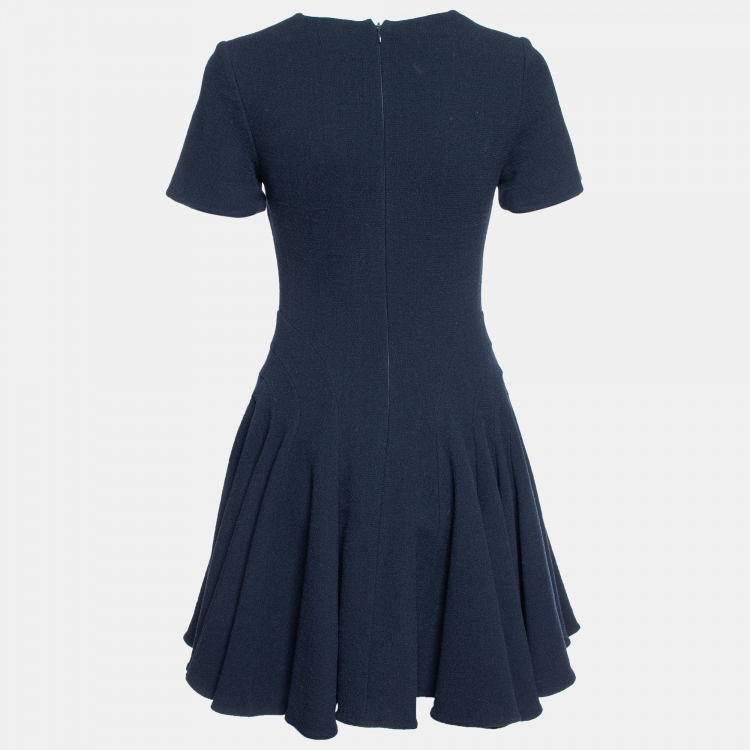 Pre Owned Dior Navy Blue Wool Flared Dress M