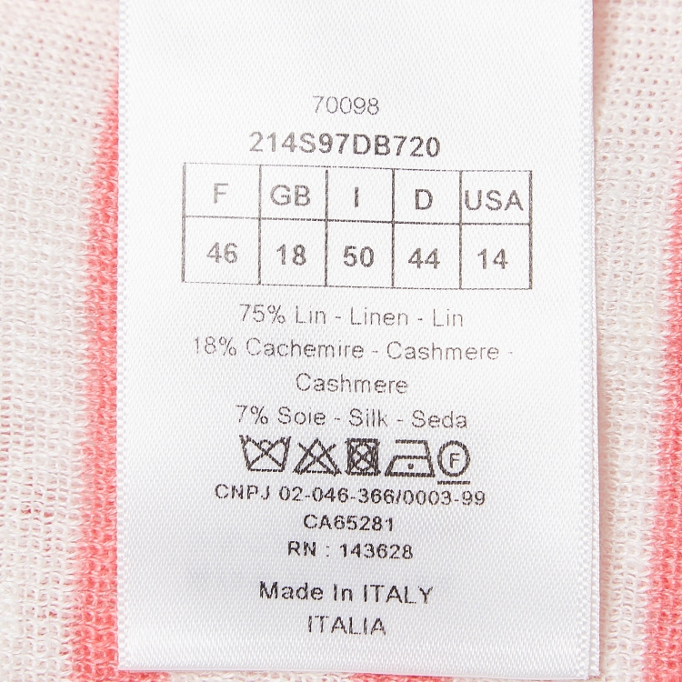 Pre Owned Dior Pink and White Strip Patterned Knit Shoulder Buttoned Top XL 