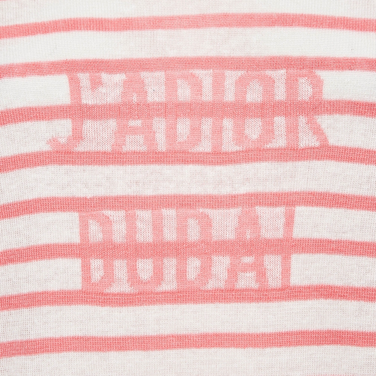 Pre Owned Dior Pink and White Strip Patterned Knit Shoulder Buttoned Top XL 