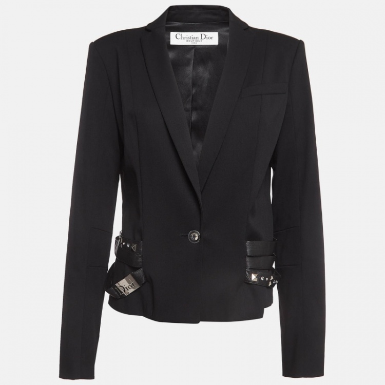 Pre Owned Dior Vintage Black Wool Blend Studded Belt Jacket L