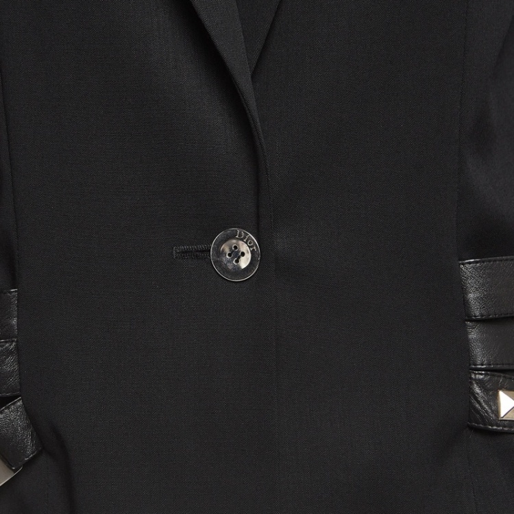 Pre Owned Dior Vintage Black Wool Blend Studded Belt Jacket L