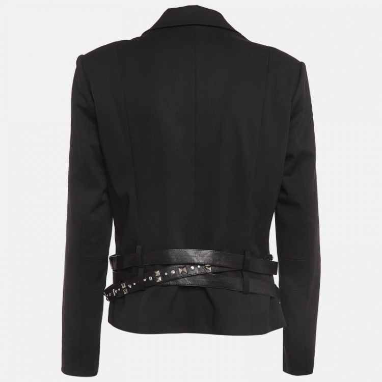 Pre Owned Dior Vintage Black Wool Blend Studded Belt Jacket L