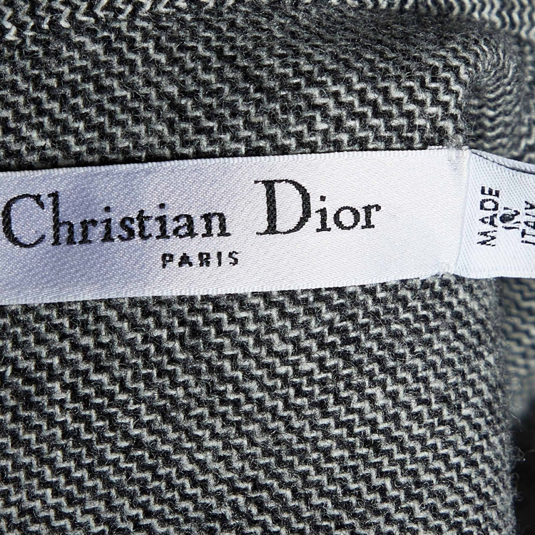 Pre Owned Dior Monochrome Wool Bow Detail Belted Dress M