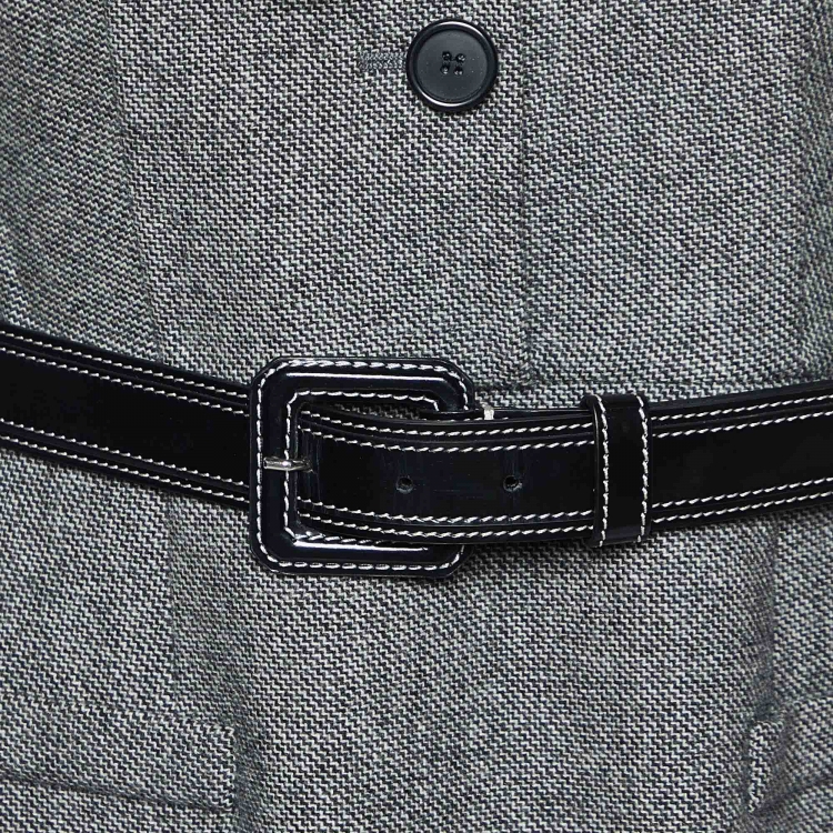 Pre Owned Dior Monochrome Wool Bow Detail Belted Dress M