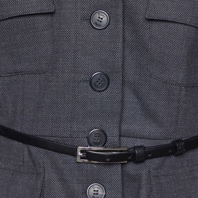 Pre Owned Dior Dark Grey Wool Belted Skirt Suit L
