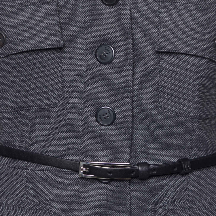 Pre Owned Dior Dark Grey Wool Belted Skirt Suit L