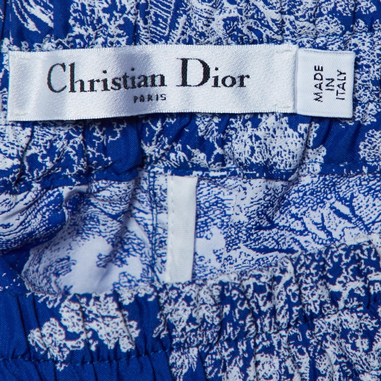 Pre Owned Dior Royal Blue Toile de Jouy Taffeta Shorts M