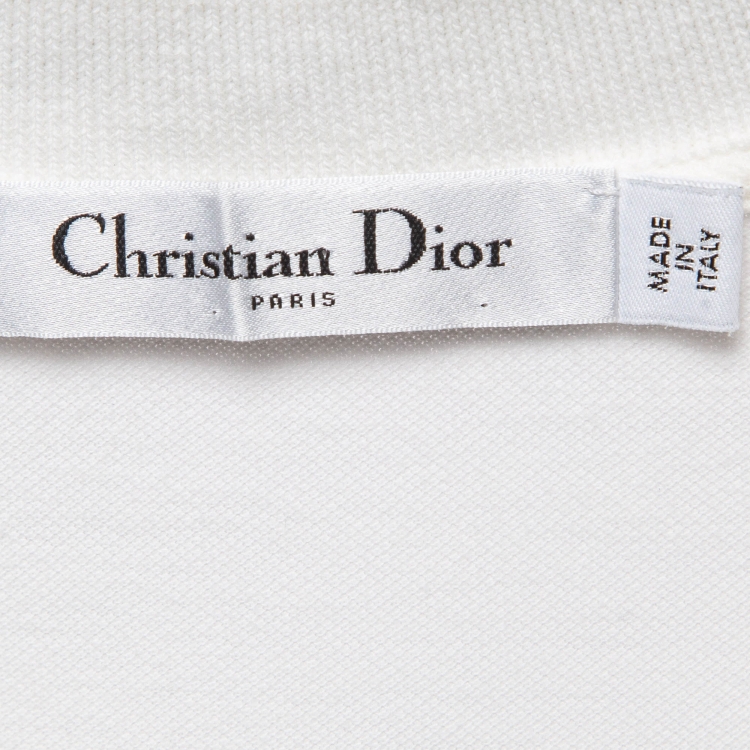 Pre Owned Christian Dior White/Blue Logo Jersey Polo T-Shirt XS