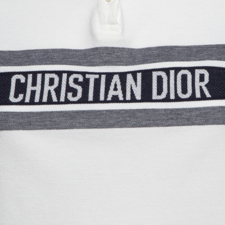 Pre Owned Christian Dior White/Blue Logo Jersey Polo T-Shirt XS