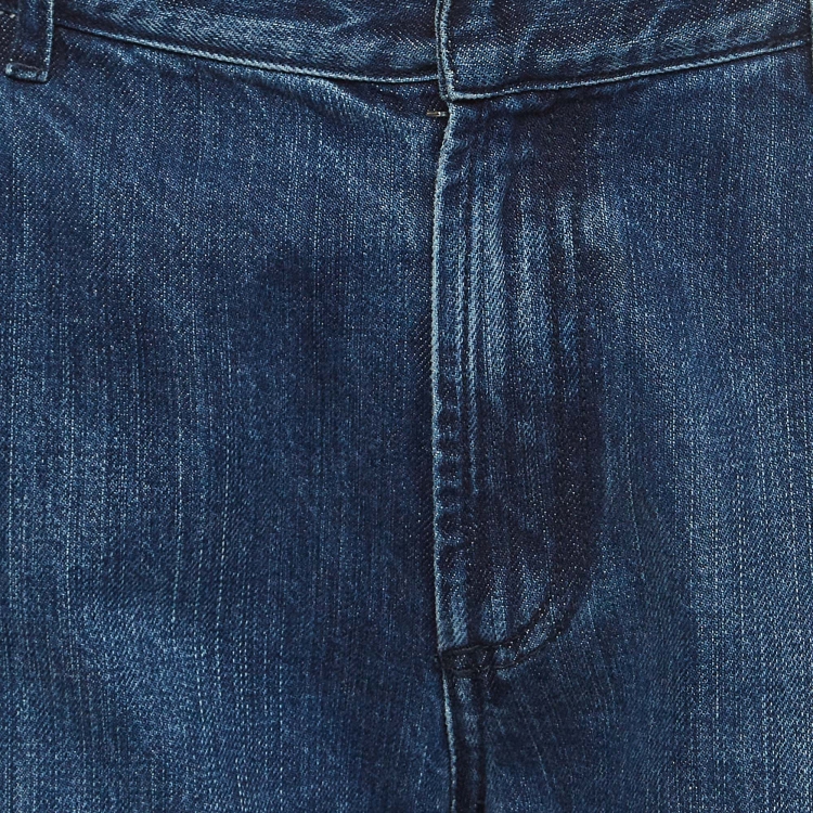 Pre Owned Christian Dior Blue Raw Edge Denim Straight Leg Jeans M Waist 30"