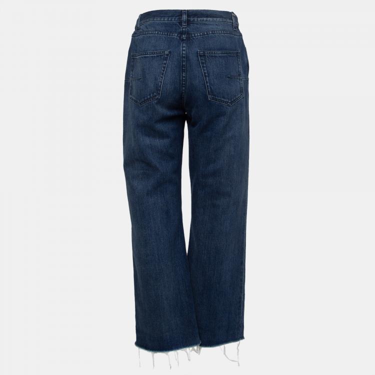 Pre Owned Christian Dior Blue Raw Edge Denim Straight Leg Jeans M Waist 30"