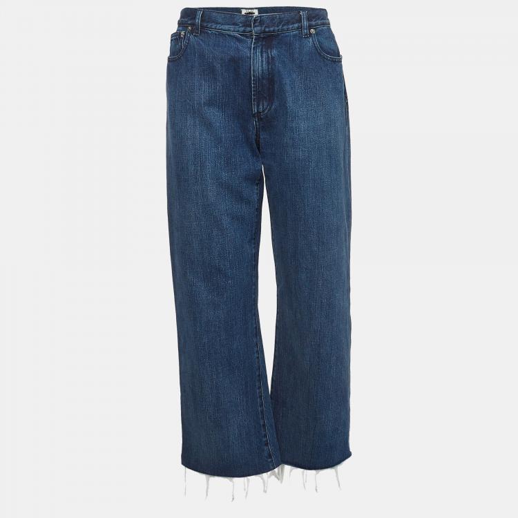 Pre Owned Christian Dior Blue Raw Edge Denim Straight Leg Jeans M Waist 30"