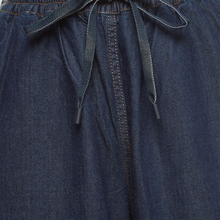 Pre Owned Christian Dior Blue Logo Side Stripe Wide Leg Pants S