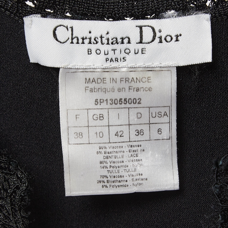 Pre Owned Christian Dior Black Tulle Trim Jersey Lace-Up Top M