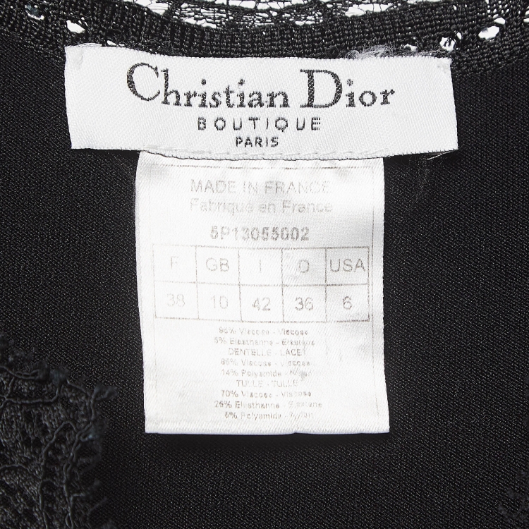 Pre Owned Christian Dior Black Tulle Trim Jersey Lace-Up Top M