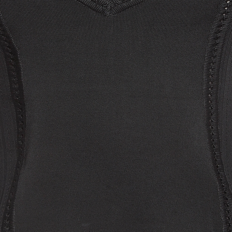 Pre Owned Christian Dior Black Tulle Trim Jersey Lace-Up Top M