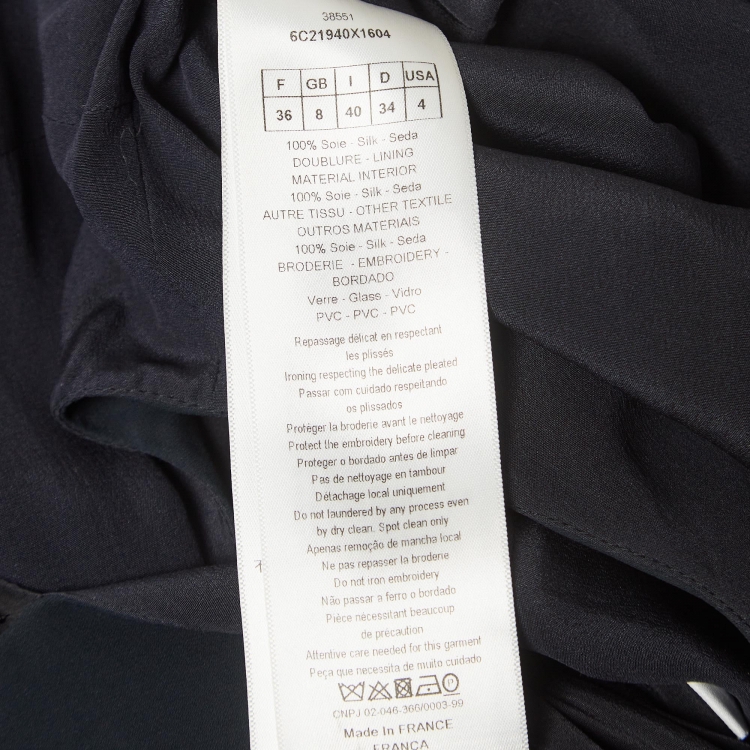 Pre Owned Dior Navy Blue Embellished Silk Pleated Maxi Dress S