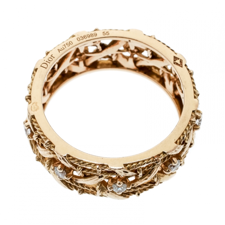 Pre Owned Dior My Dior Diamond 18k Rose Gold Openwork Band Ring Size 55
