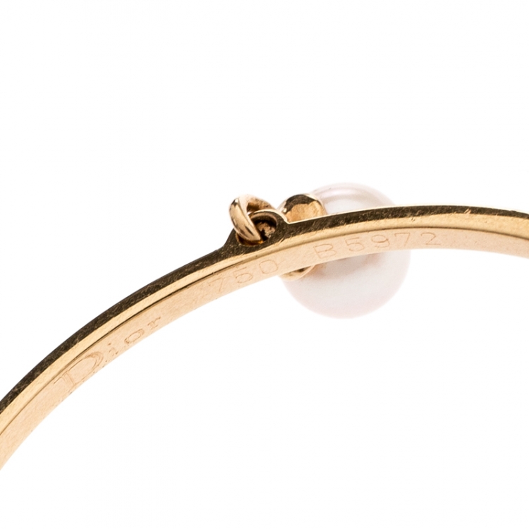 Pre Owned Dior Cultured Pearl 18k Rose Gold Hoop Earrings
