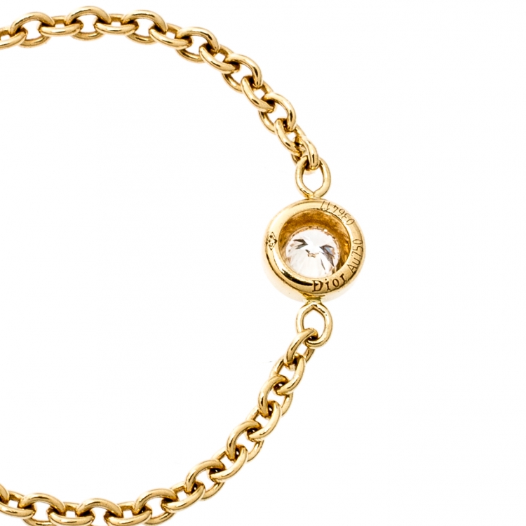 Pre Owned Dior Mimioui Diamond 18k Yellow Gold Chain Ring Size 54.5