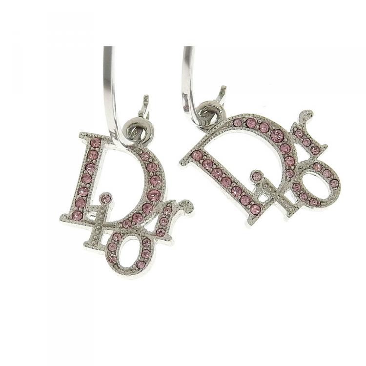 Pre Owned Dior Rhinestone Metal Hoop Earrings