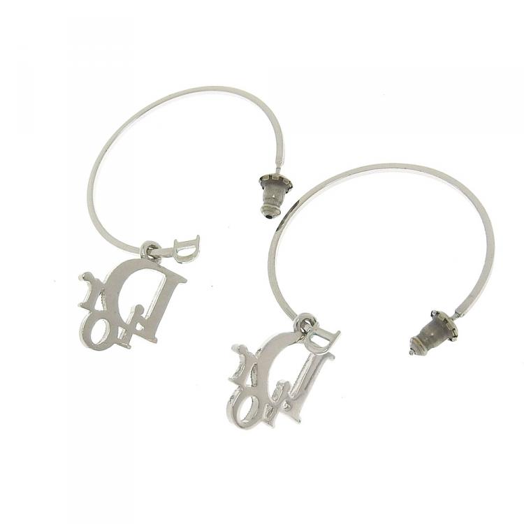 Pre Owned Dior Rhinestone Metal Hoop Earrings