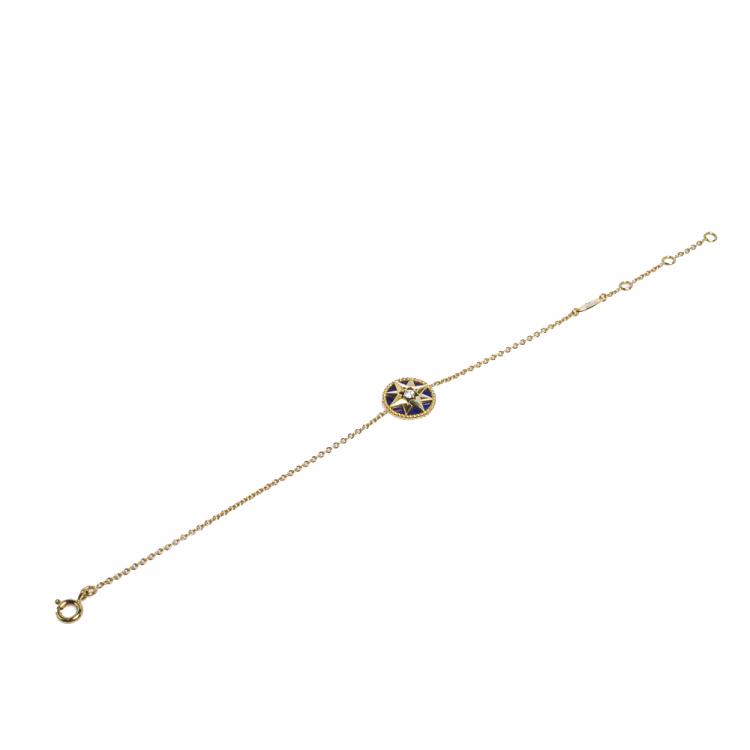 Pre Owned Dior Rose Des Vents Diamond Lapis Lazuli 18K Yellow Gold Bracelet