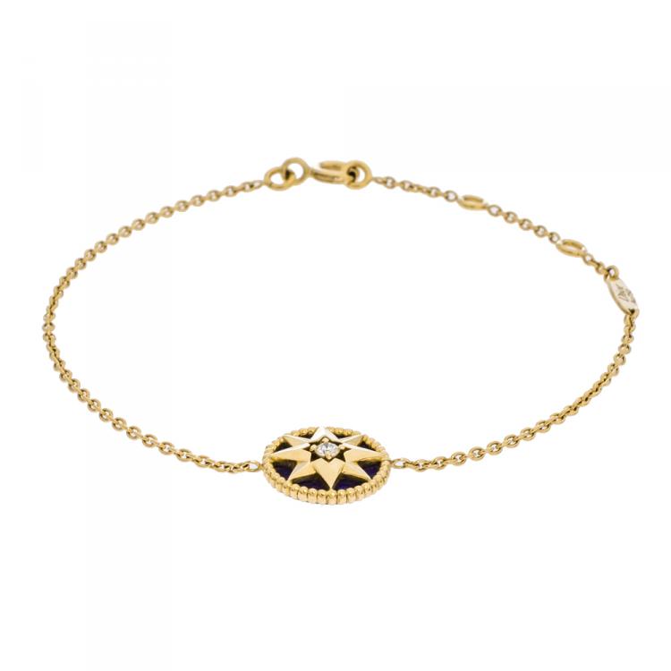 Pre Owned Dior Rose Des Vents Diamond Lapis Lazuli 18K Yellow Gold Bracelet
