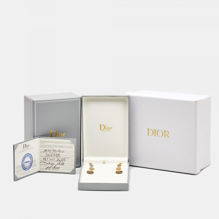Pre Owned Dior Rose Des Vents Multi Gemstone 18k Two Tone Gold Earrings