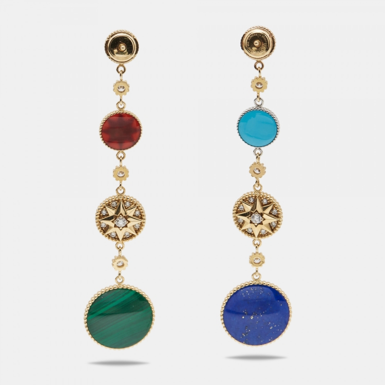 Pre Owned Dior Rose Des Vents Multi Gemstone 18k Two Tone Gold Earrings