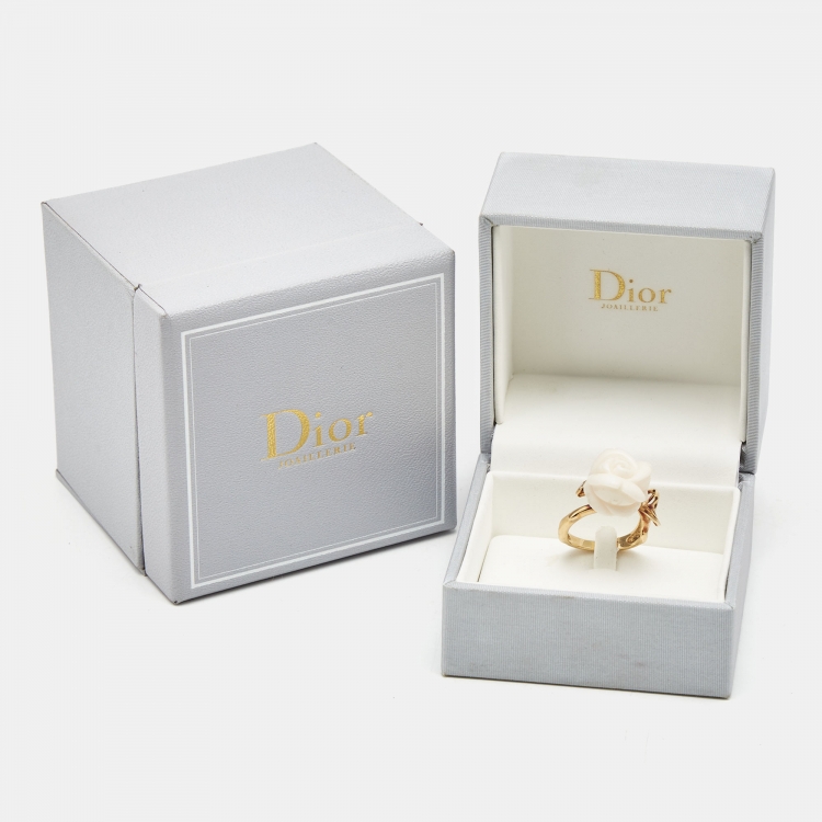 Pre Owned Dior Pre Catelan Diamond Chalcedony Rose 18k Yellow Gold Ring Size 55