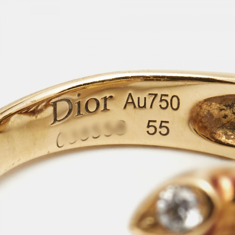 Pre Owned Dior Pre Catelan Diamond Chalcedony Rose 18k Yellow Gold Ring Size 55