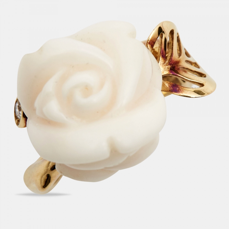 Pre Owned Dior Pre Catelan Diamond Chalcedony Rose 18k Yellow Gold Ring Size 55