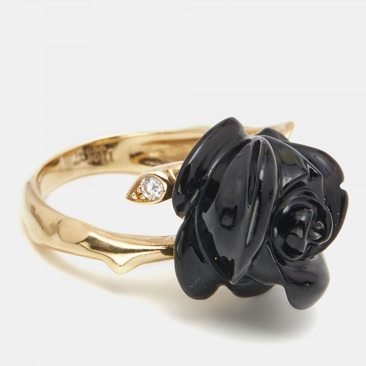 Pre Owned Dior Pré Catelan Onyx Diamond 18k Yellow Gold Ring Size 54