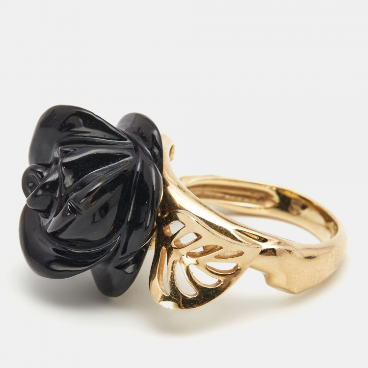 Pre Owned Dior Pré Catelan Onyx Diamond 18k Yellow Gold Ring Size 54