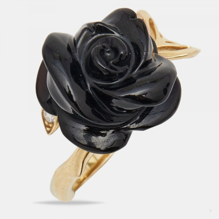 Pre Owned Dior Pré Catelan Onyx Diamond 18k Yellow Gold Ring Size 54