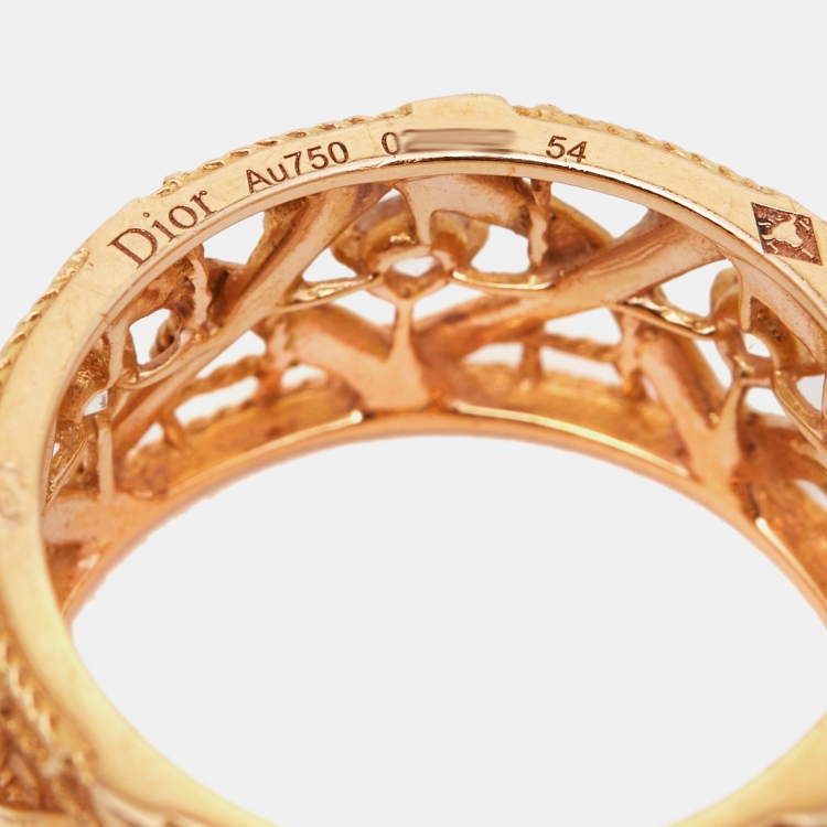 Pre Owned Dior My Dior Diamond 18k Rose Gold Large Openwork Band Ring Size 54
