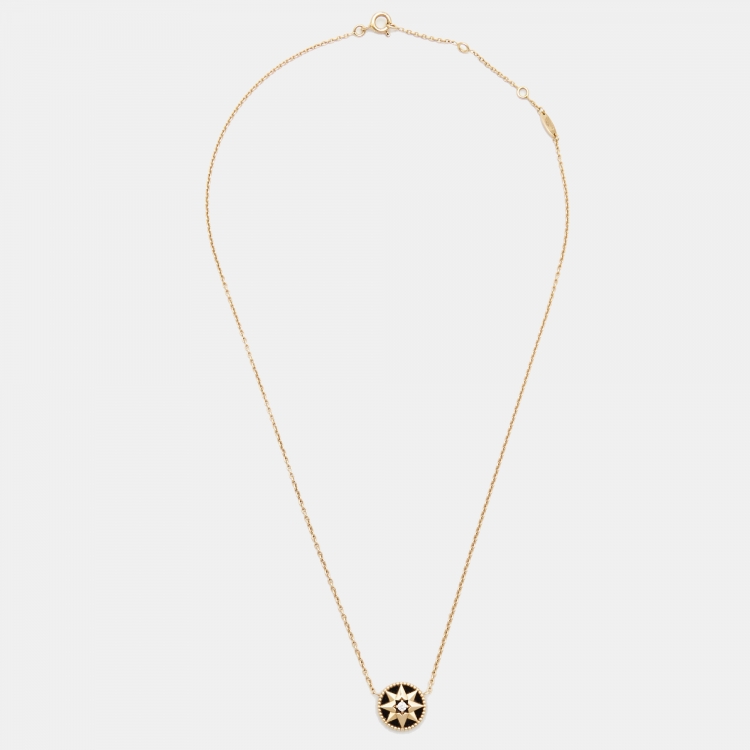 Pre Owned Dior Rose Des Vents Onyx Diamond 18k Rose Gold Necklace
