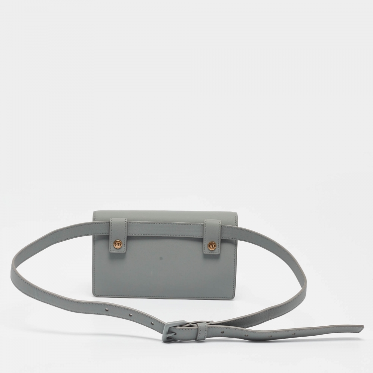 Pre Owned Dior Grey Leather Saddle Belt Pouch