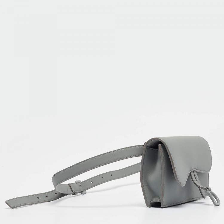 Pre Owned Dior Grey Leather Saddle Belt Pouch