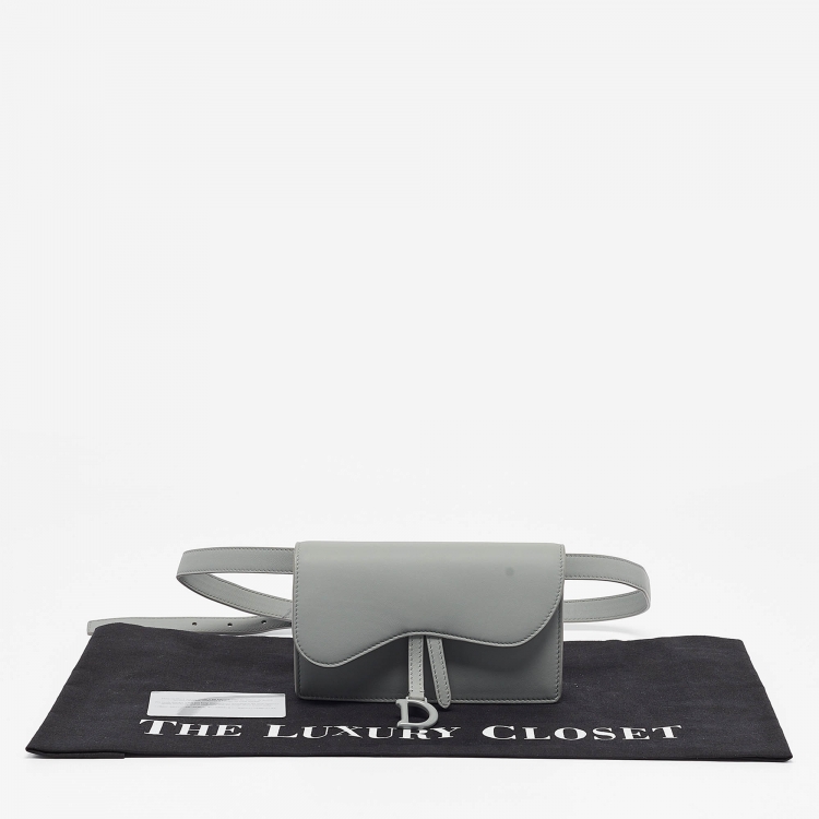 Pre Owned Dior Grey Leather Saddle Belt Pouch