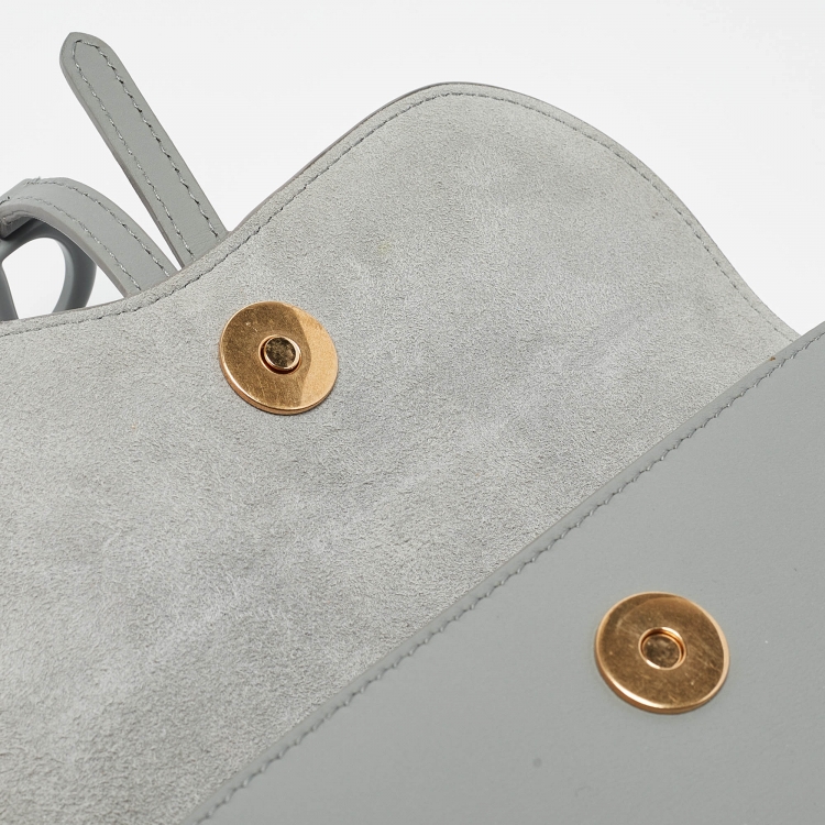 Pre Owned Dior Grey Leather Saddle Belt Pouch