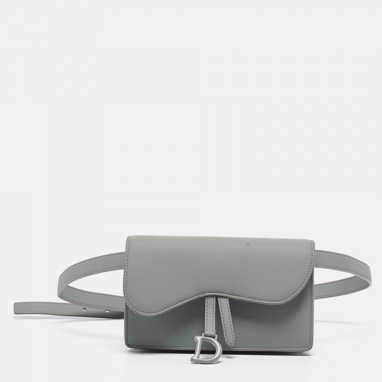 Pre Owned Dior Grey Leather Saddle Belt Pouch