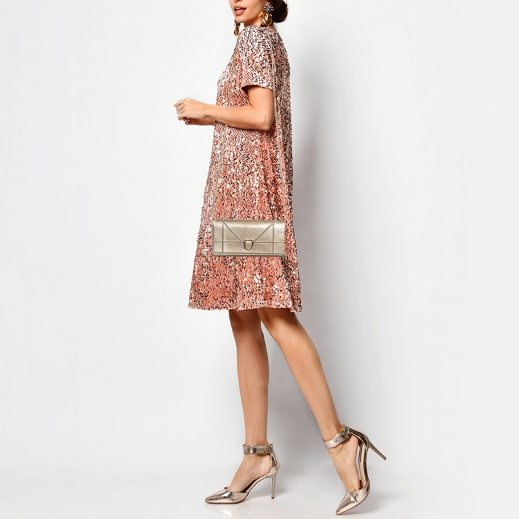 مملوكة مسبقًا Dior Gold Leather Diorama Wallet on Chain