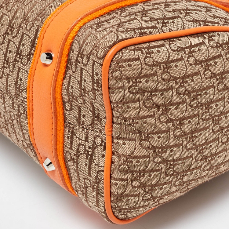 Pre Owned Dior Orange/Beige Diorissimo Canvas Small Boston Bag
