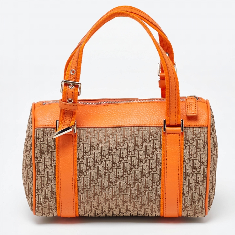 Pre Owned Dior Orange/Beige Diorissimo Canvas Small Boston Bag