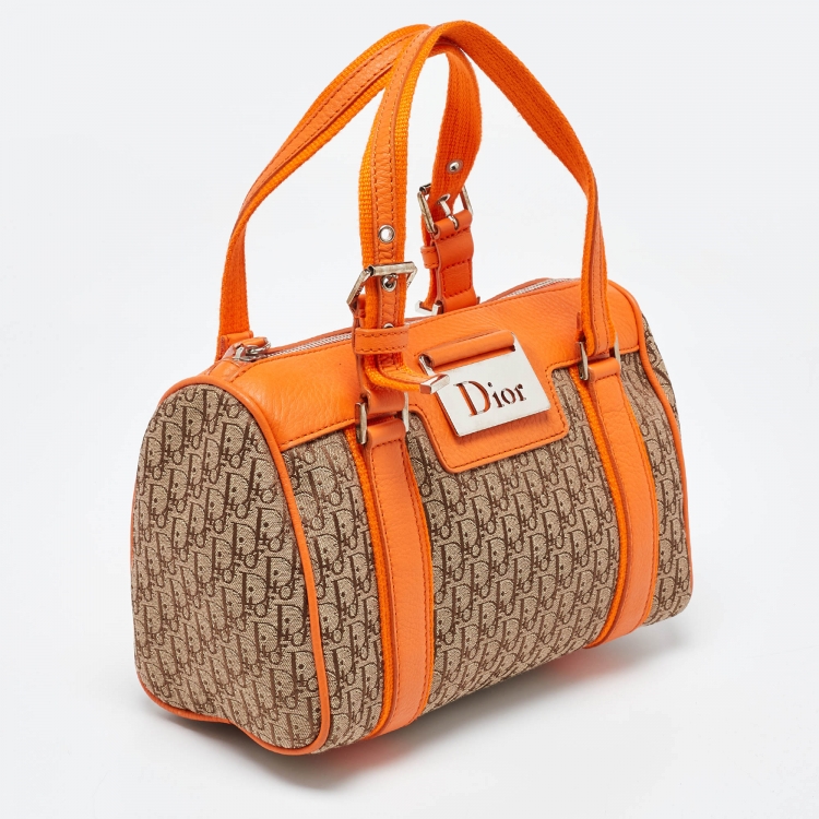 Pre Owned Dior Orange/Beige Diorissimo Canvas Small Boston Bag