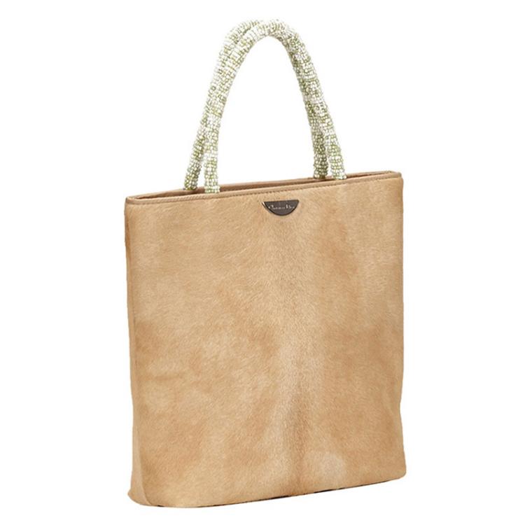 Pre Owned Dior Beige Pony Hair Small Shopper Tote