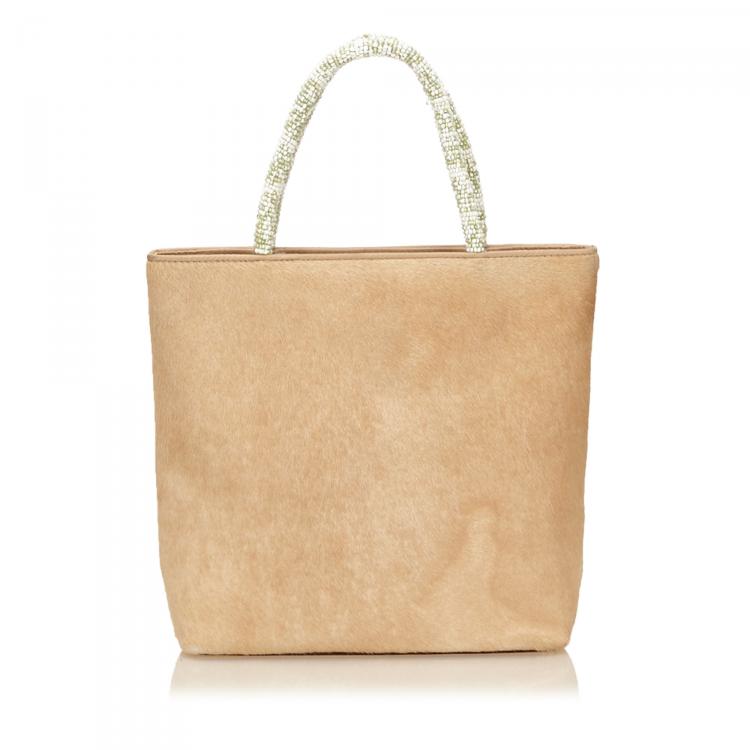 Pre Owned Dior Beige Pony Hair Small Shopper Tote